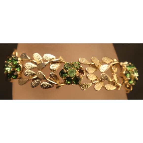 Vintage Coro Green Rhinestone Bracelet Needs TLC - Picture 2 of 3